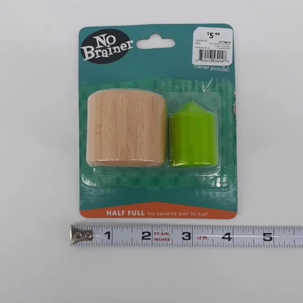 No Brainer Clever Puzzle toy Brain Teasers Wooden Half Full